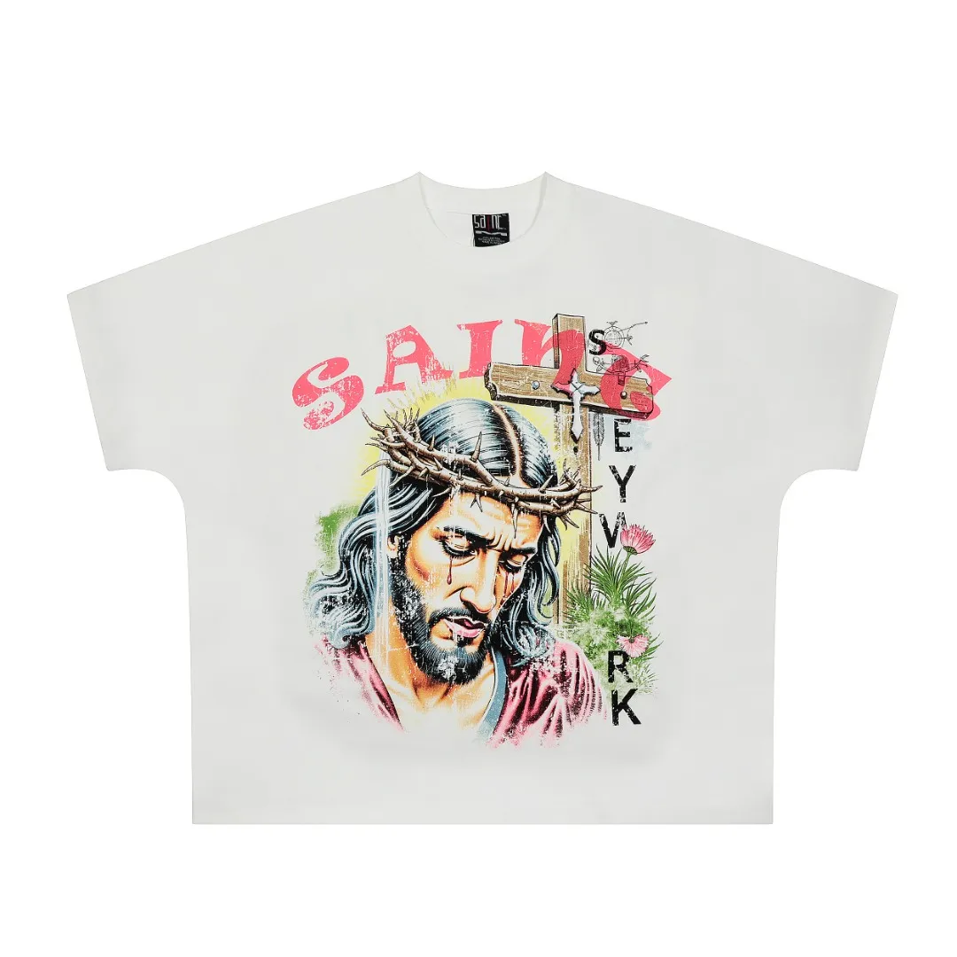 SAINT vintage American fashion special version one-piece short-sleeved T-shirt Wholesale price: 118 Size: M L XL Style number: 2149 Color: white